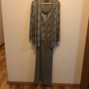 Silver sparkling long evening dress